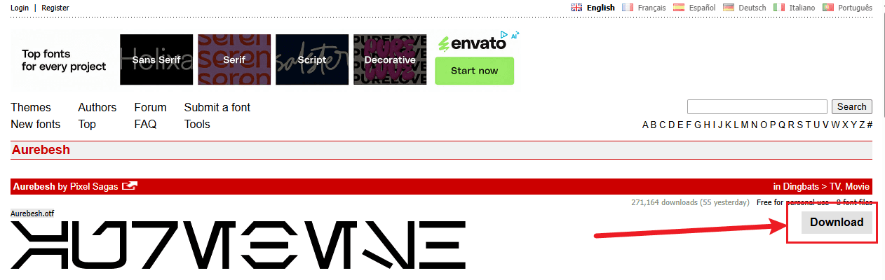 Click the Download button on dafont.com